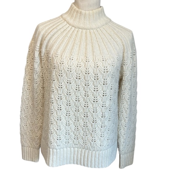 Madewell Pointelle Stitch Mockneck Merino Wool Cream Sweater Women’s Size Medium - Picture 2 of 11